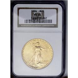 	1926 $20 MS64 NGC. Beautifully lustrous honey-gold sur 1926