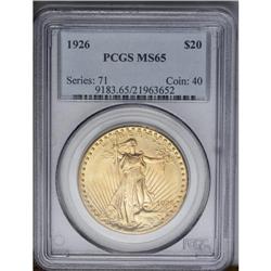 	1926 $20 MS65 PCGS. Beautifully lustrous orange-gold s 1926