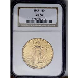 	1927 $20 MS64 NGC. An attractive greenish-gold example 1927