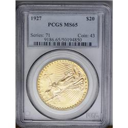 	1927 $20 MS65 PCGS. The satiny surfaces are tangerine- 1927