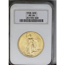 	1928 $20 MS64 NGC. Potent yellow-gold luster dazzles t 1928