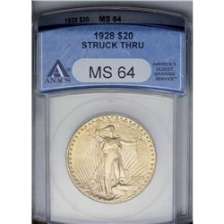 	1928 $20 --Struck-Thru--ANACS. MS64. The right obverse 1928