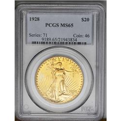 	1928 $20 MS65 PCGS. The deep patination is a lush, eve 1928