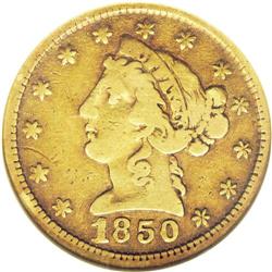 	1850 $5 Moffat & Co. Five Dollar VF25 NGC. K-7a, R.4. 1850