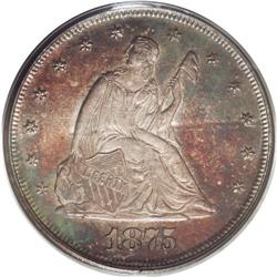 	1875 20C MS66 PCGS. Each side is deeply toned in mottl 1875