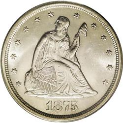 	1875-S 20C MS65 PCGS. MPD-001. The top of a 5 is seen 1875-S