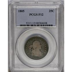 	1805 25C Fine 12 PCGS. B-2, R.3. Several shades of gra 1805