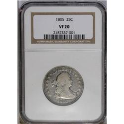 	1805 25C VF20 NGC. B-4, R.3. This bright slate-gray Dr 1805