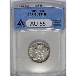 	1838 25C AU55 ANACS. B-1, R.1. The only dies for this 1838