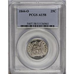 	1844-O 25C AU58 PCGS. Briggs 1-A. Splashes of mauve, o 1844-O