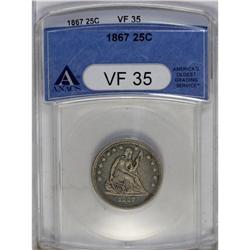	1867 25C VF35 ANACS. A pleasing, lightly circulated ex 1867
