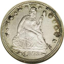 	1873-CC 25C Arrows--Plugged--ANACS. AU55 Details. The 1873-CC