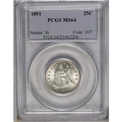 	1891 25C MS64 PCGS. This lustrous and gently toned nea 1891