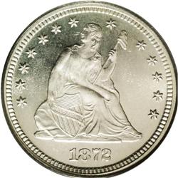 	1872 25C PR65 Cameo PCGS. Only 950 proofs were str 1872