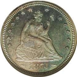 	1874 25C Arrows PR66 NGC. This Premium Gem proof is on 1874