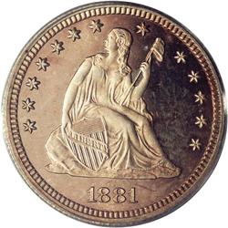 	1881 25C PR66 Cameo PCGS. Approximately 470 1881 proof 1881