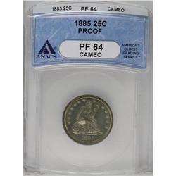 	1885 25C PR64 Cameo ANACS. Light golden toning moderat 1885