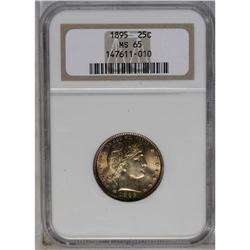 	1895 25C MS65 NGC. The obverse has an orange-gold fiel 1895