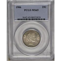 	1906 25C MS65 PCGS. Ice-blue and golden-brown dominate 1906