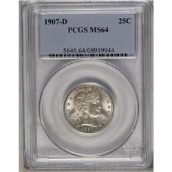 	1907-D 25C MS64 PCGS. Bright and satiny with a sharp s 1907-D