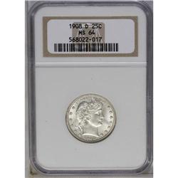 	1908-D 25C MS64 NGC. A brilliant and lustrous near-Gem 1908-D