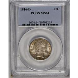	1916-D 25C MS64 PCGS. Lovely golden coloration adorns 1916-D