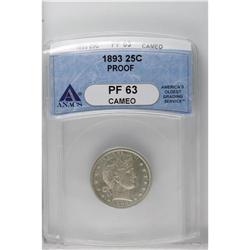 	1893 25C PR63 Cameo ANACS. This sharply struck Barber 1893