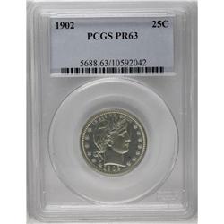 	1902 25C PR63 PCGS. This sharply struck proof exhibits 1902