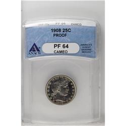 	1908 25C PR64 Cameo ANACS. Dashes of plum and golden-b 1908