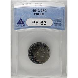 	1913 25C PR63 ANACS. Waves of iridescent cobalt-blue, 1913