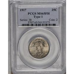 	1917 25C Type One MS65 Full Head PCGS. Lovely green-gr 1917