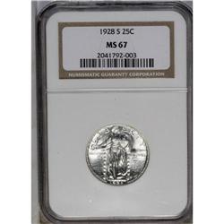 	1928-S 25C MS67 NGC. This stunning Superb Gem represen 1928-S