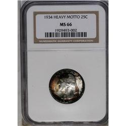 	1934 25C Medium Motto MS66 NGC. Dense patina occurs ne 1934
