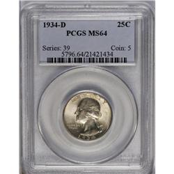 	1934-D 25C Medium Motto MS64 PCGS. An attractive near- 1934-D