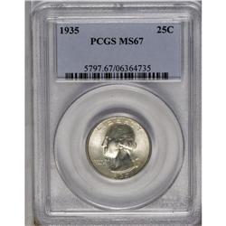 	1935 25C MS67 PCGS. Glistening, frosty textured surfac 1935