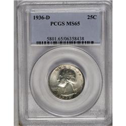 	1936-D 25C MS65 PCGS. Bright satiny luster and dappled 1936-D