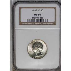 	1936-S 25C MS66 NGC. Well struck with attractive, lust 1936-S