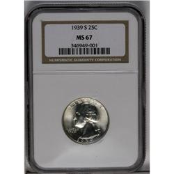 	1939-S 25C MS67 NGC. A hint of gold toning endows this 1939-S