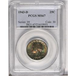 	1943-D 25C MS67 PCGS. Majestic forest-green, ruby-red, 1943-D