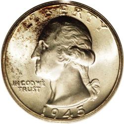 	1945 25C MS67 PCGS. An overlooked issue with a substan 1945