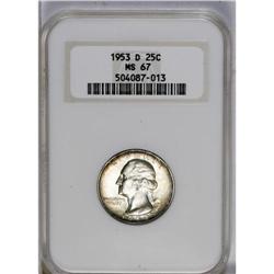 	1953-D 25C MS67 NGC. Forest-green, mauve, and gold bor 1953-D