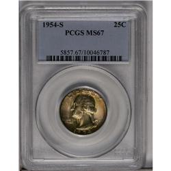 	1954-S 25C MS67 PCGS. A deeply toned Superb Gem with i 1954-S