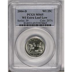 	2004-D 25C Wisconsin Extra Leaf Low MS65 PCGS, brillia 2004-D