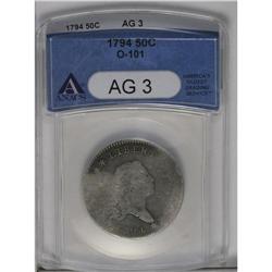 	1794 50C AG3 ANACS. O-101, R.4. This dove-gray example 1794