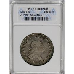 	1795 50C 2 Leaves--Cleaned--ANACS. Fine 12 Details. O- 1795