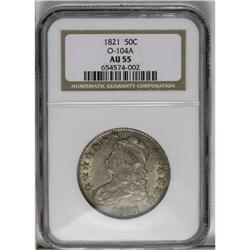 	1821 50C AU55 NGC. O-104a, R.2. Ample luster penetrate 1821