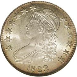 	1823 50C Ugly 3 MS65 NGC. O-110a, R.3. Called "Ugly 3 1823