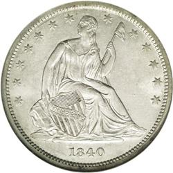 	1840 50C Reverse of 1839, Small Letters MS61 NGC. WB-1 1840