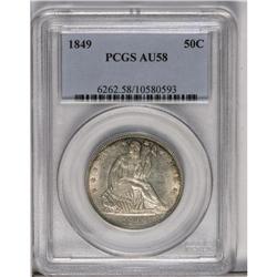 	1849 50C AU58 PCGS. Lustrous and well detailed, with f 1849