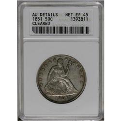	1851 50C --Cleaned--ANACS. AU Details, Net XF45. The el 1851